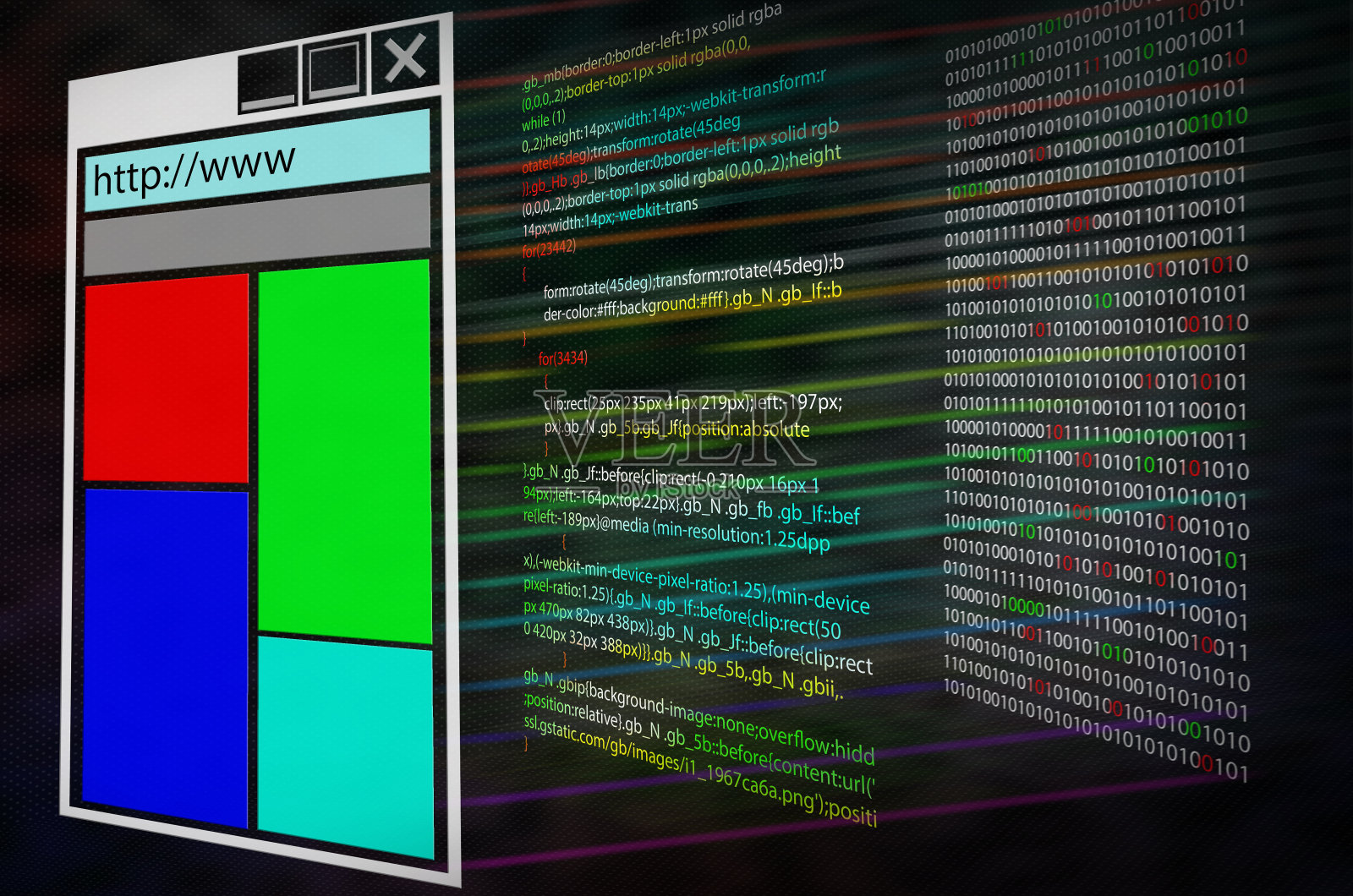 監(jiān)視器屏幕上的程序源代碼。三層。外殼網(wǎng)頁(yè)或程序計(jì)算機(jī)代碼和二進(jìn)制代碼照片攝影